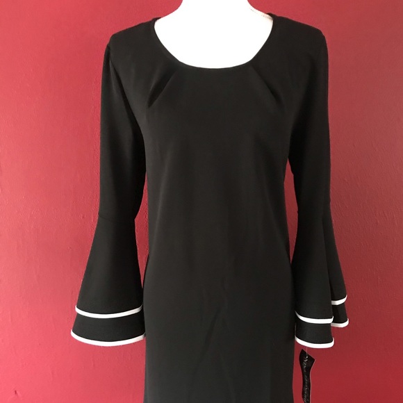 NWT: Nina Leonard black dress w/bell sleeves Sz. L - Picture 6 of 10